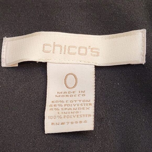Chico's Size 0 (X-Small) Black Cotton Blend Jacket Black / White Striped Lining - Picture 3 of 13